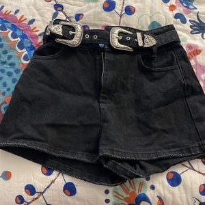 Large Buckle black jean shorts
